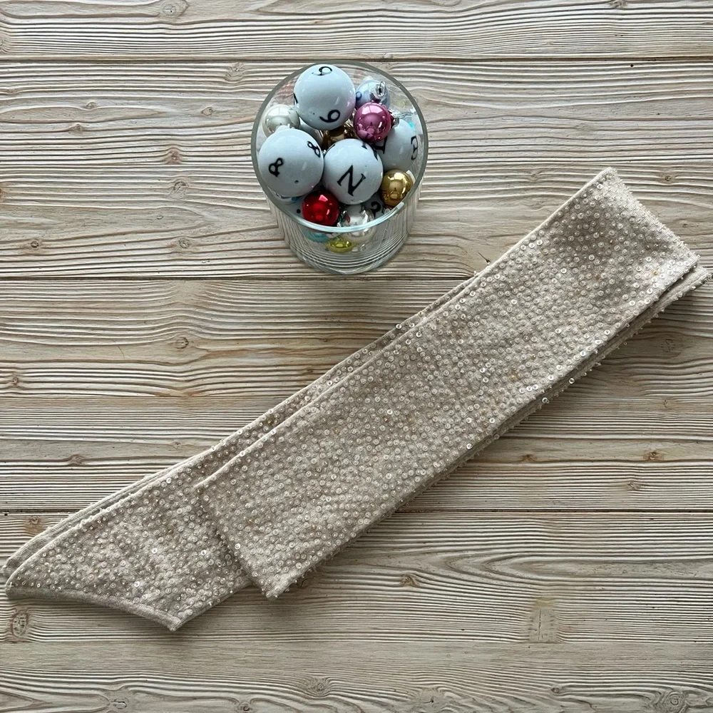 J.Crew Sequin Wool Cashmere Blend Scarf NWT | Champagne Gold Holiday 4x80